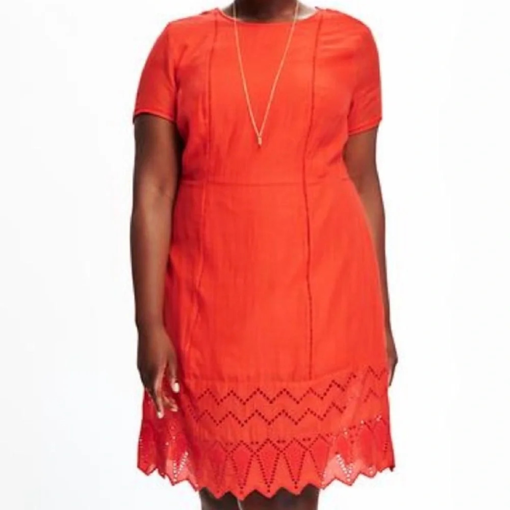 Old Navy Eyelet Red Short Sleeve Midi Dress NWT XS Business Casual